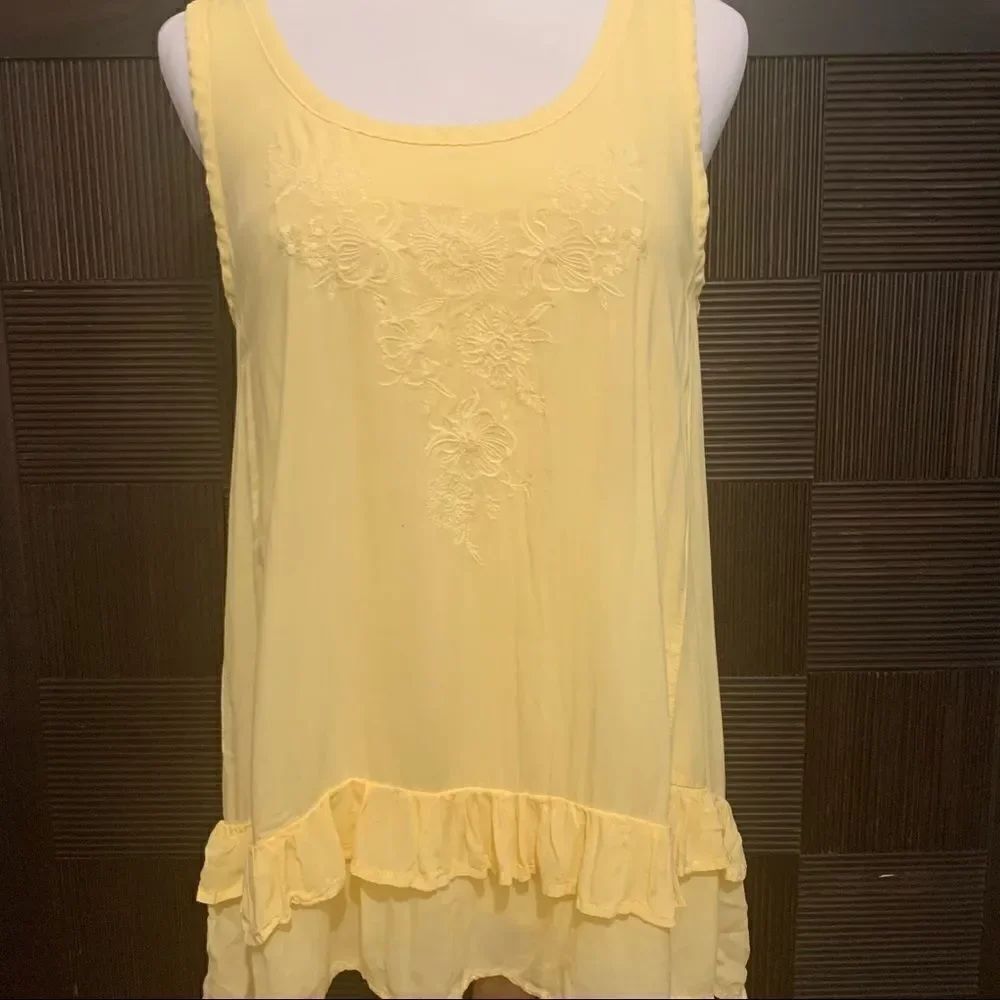 Sunshine yellow embroidered ruffle sleeveless top